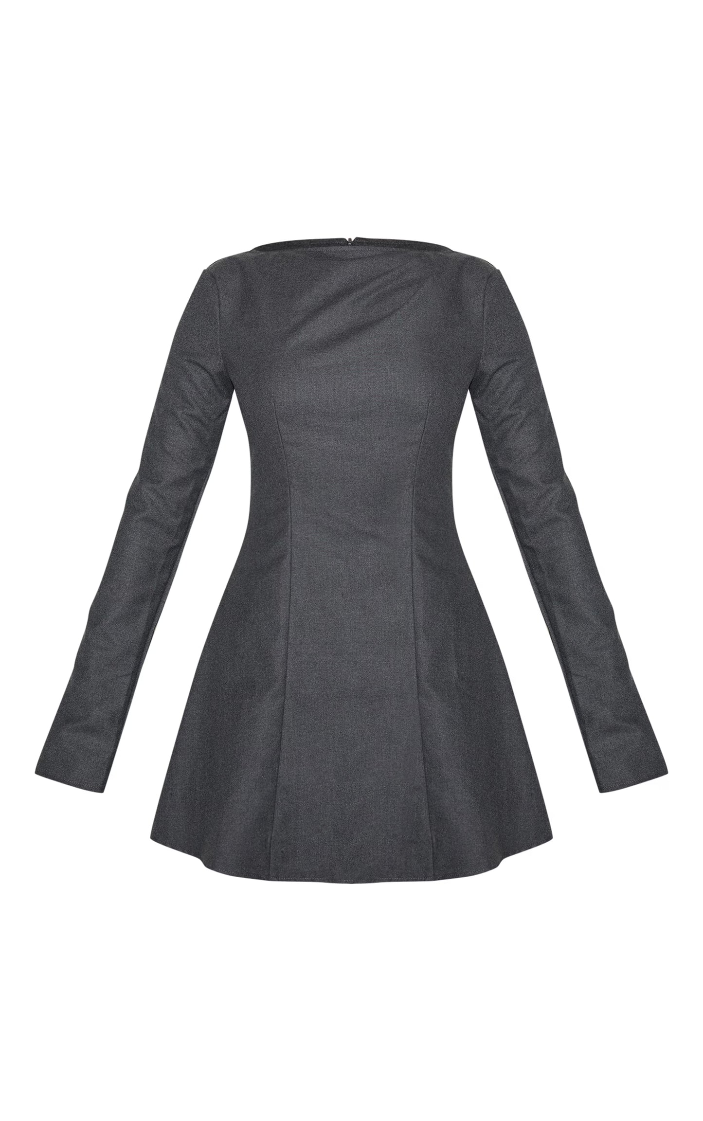 Grey Structured Woven Boat Neck Shift Dress