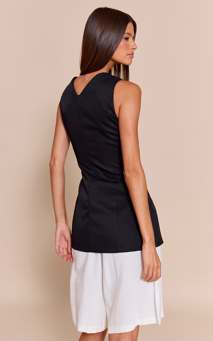 Black Woven Asymmetric Trim Detail Vest