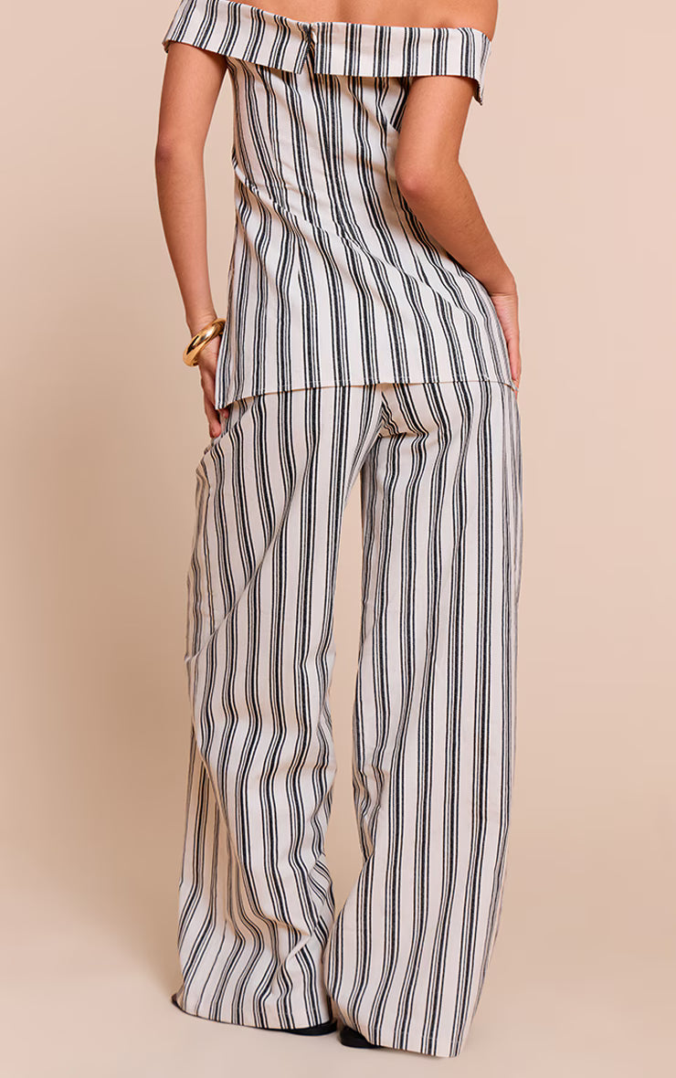 Natural Textured Stripe Tailored Wide Leg Pants