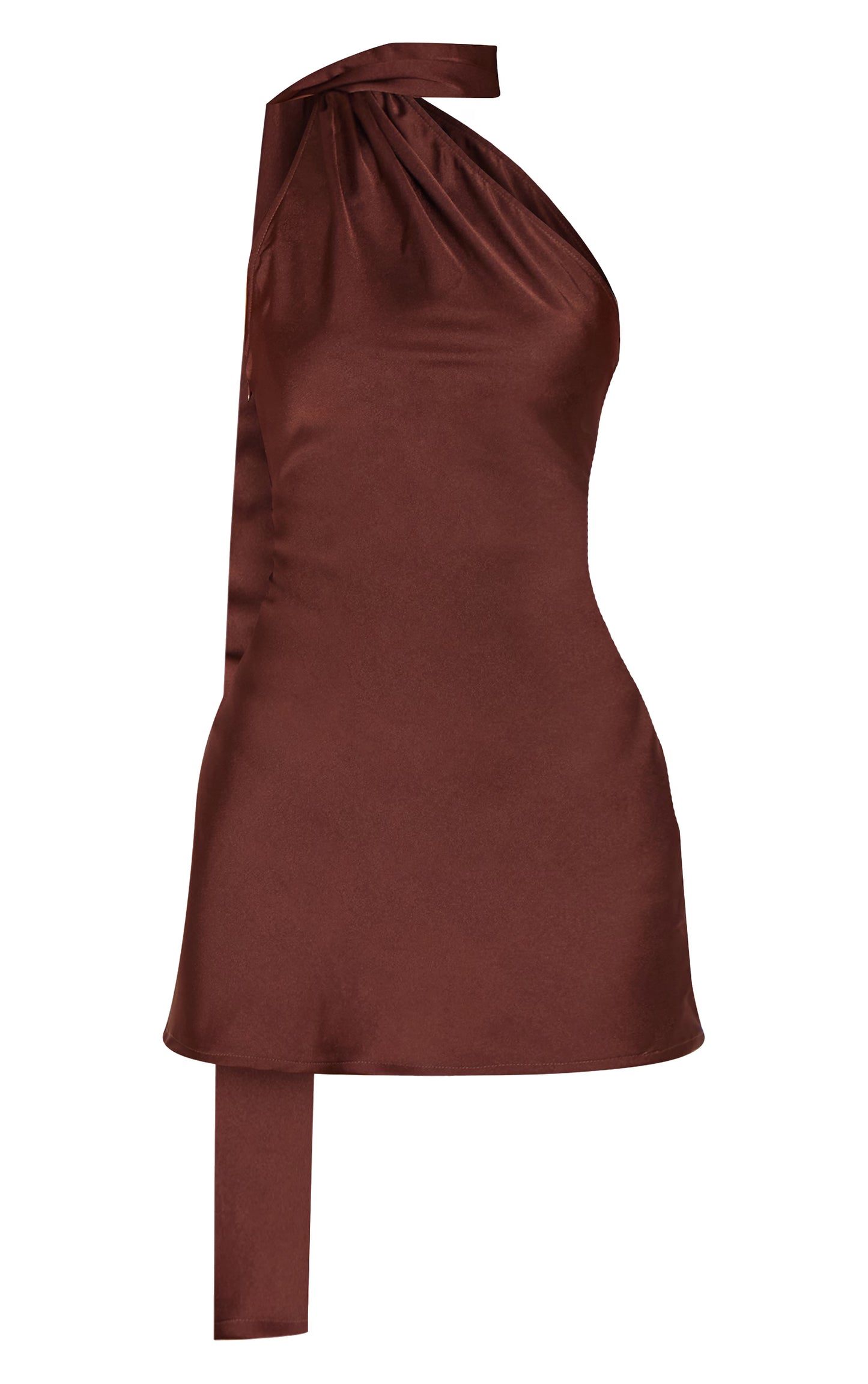 Chocolate Satin Scarf Detail Bodycon Dress