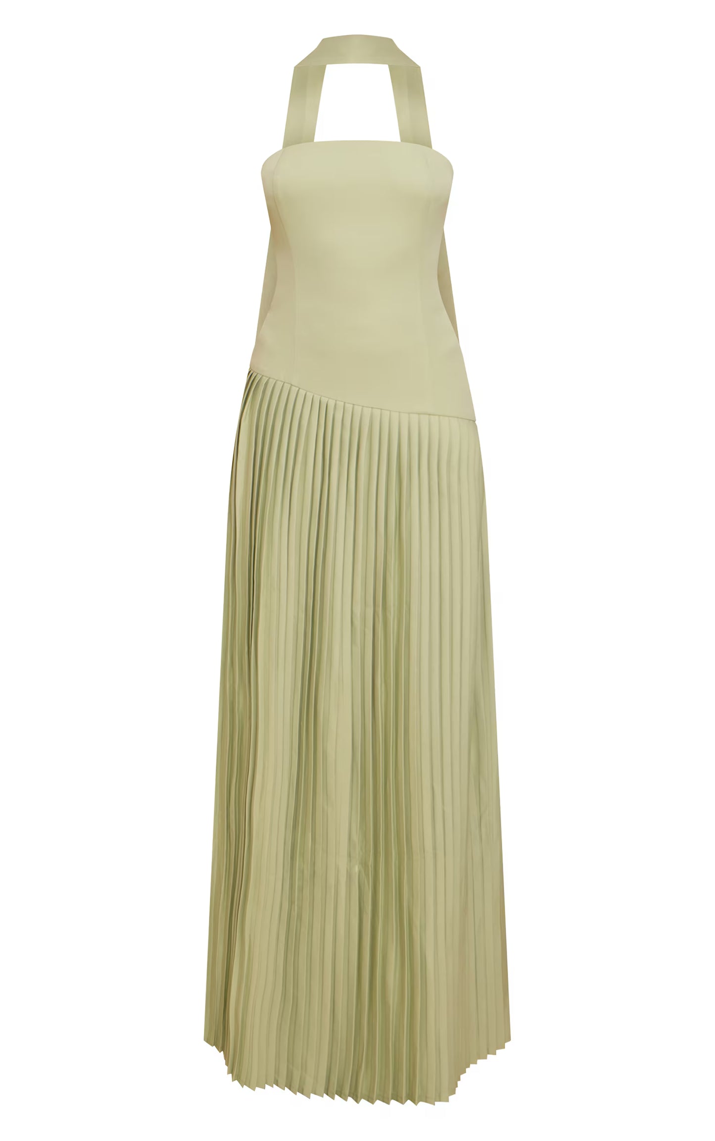 Sage Green Woven Asymmetric Pleated Maxi Dress