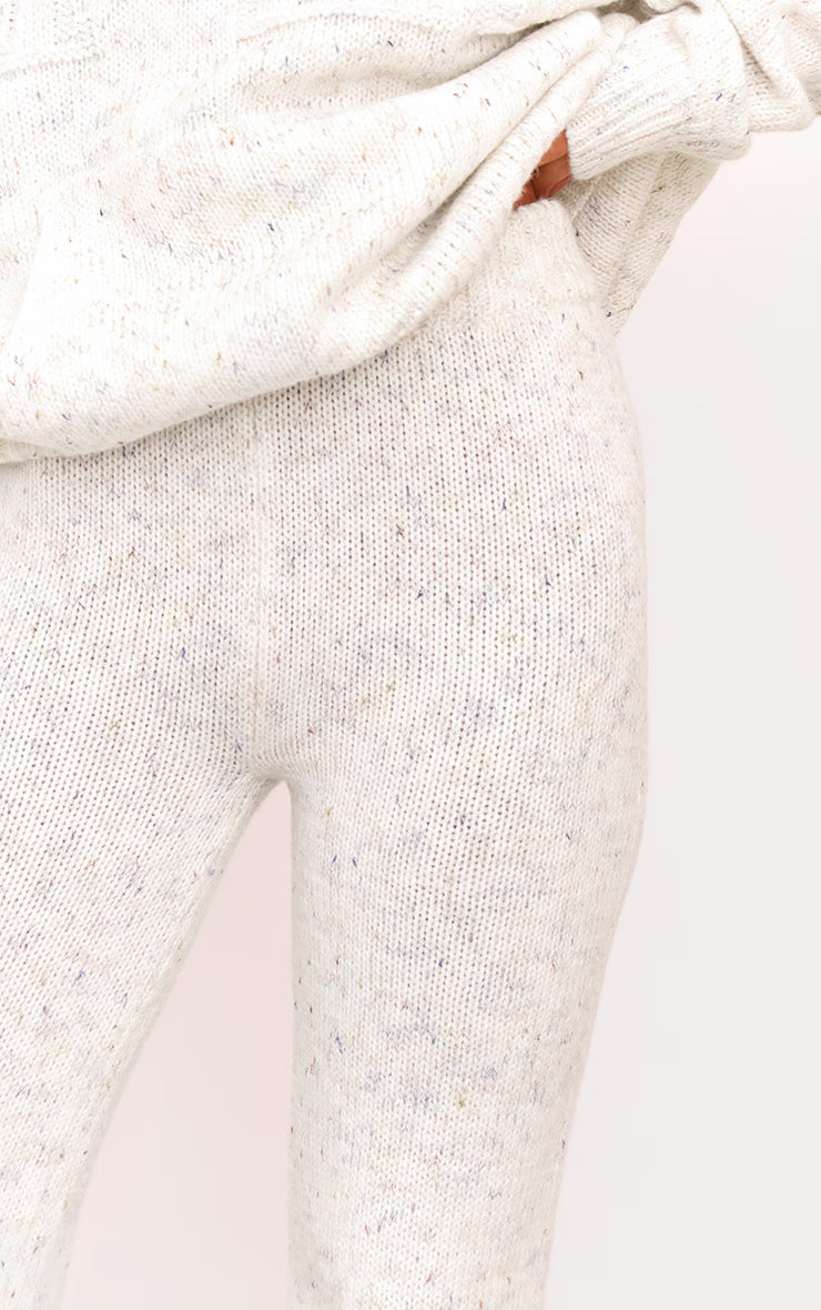 Cream Space Dye Knitted Wide Leg Pants