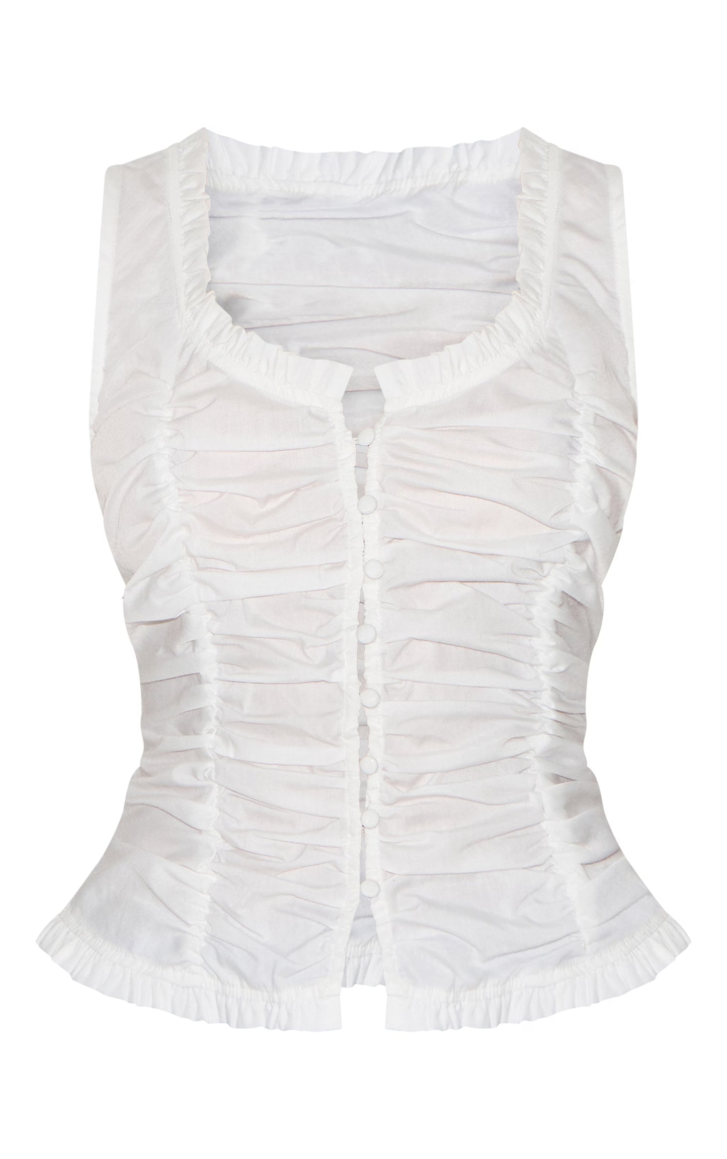 White Cotton Ruched Front Fitted Top