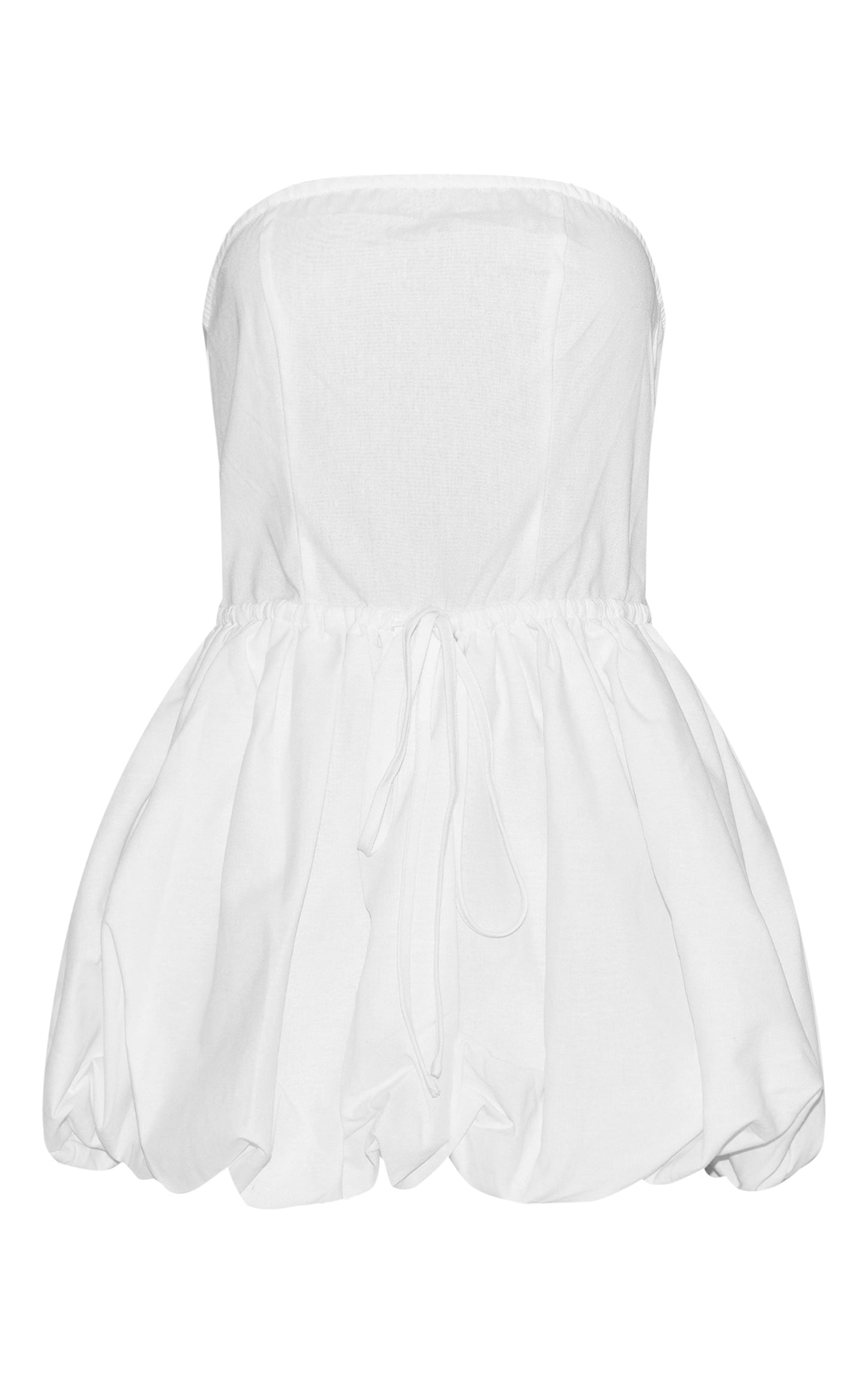 White Linen Bandeau Tie Waist Puffball Dress