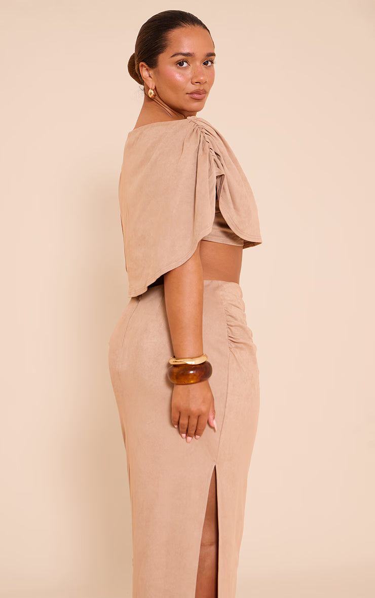 Shape Stone Faux Suede Cowl Drape Top