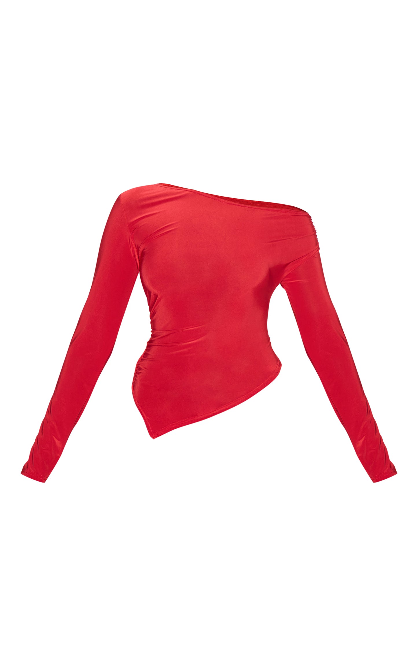 Red Soft Touch Asymmetric Ruched Long Sleeve Top