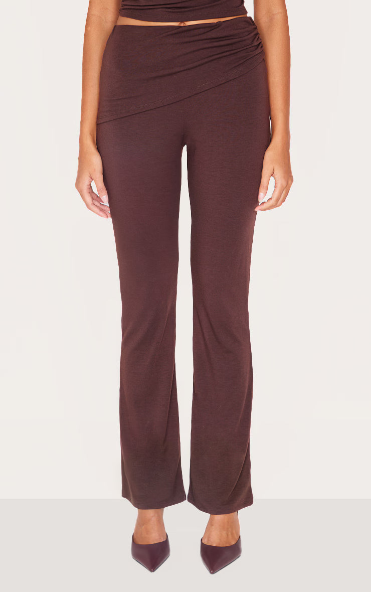 Chocolate Jersey Ruched Wrap Skinny Flare Pants