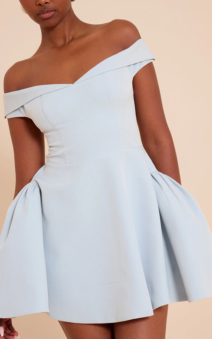 Baby Blue Bardot Fold Over Shift Dress