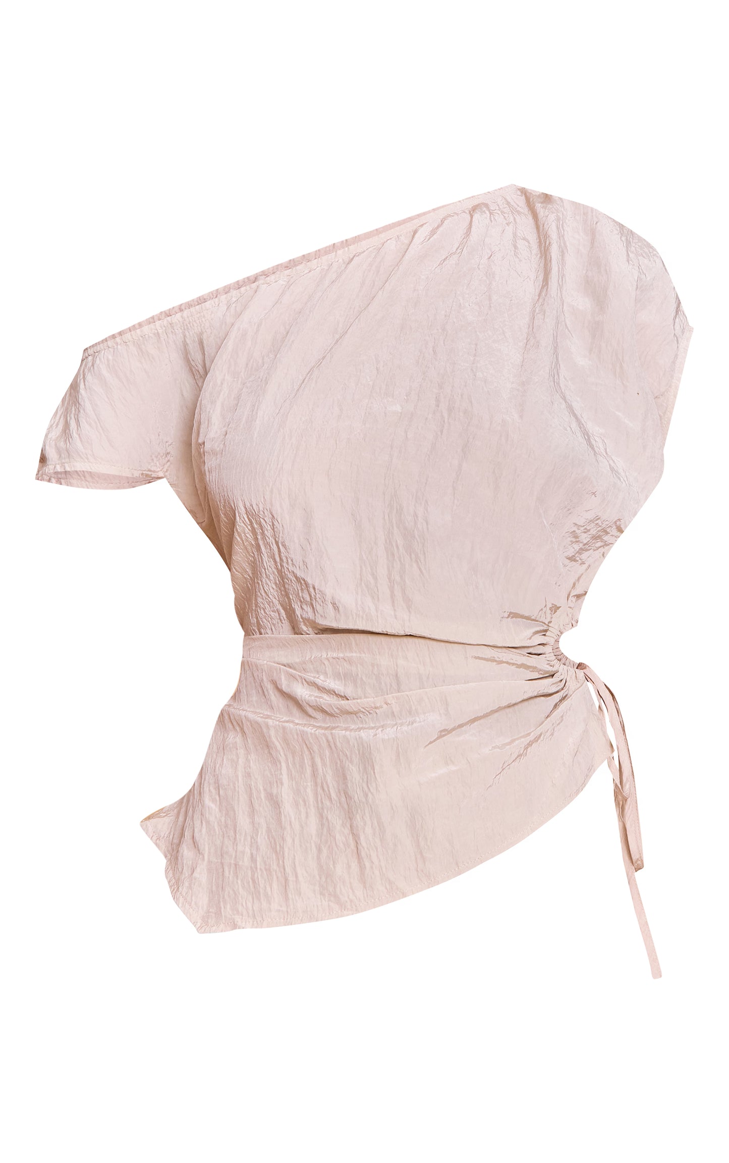 Beige Crinkle Matte Satin Cut Out Long Top