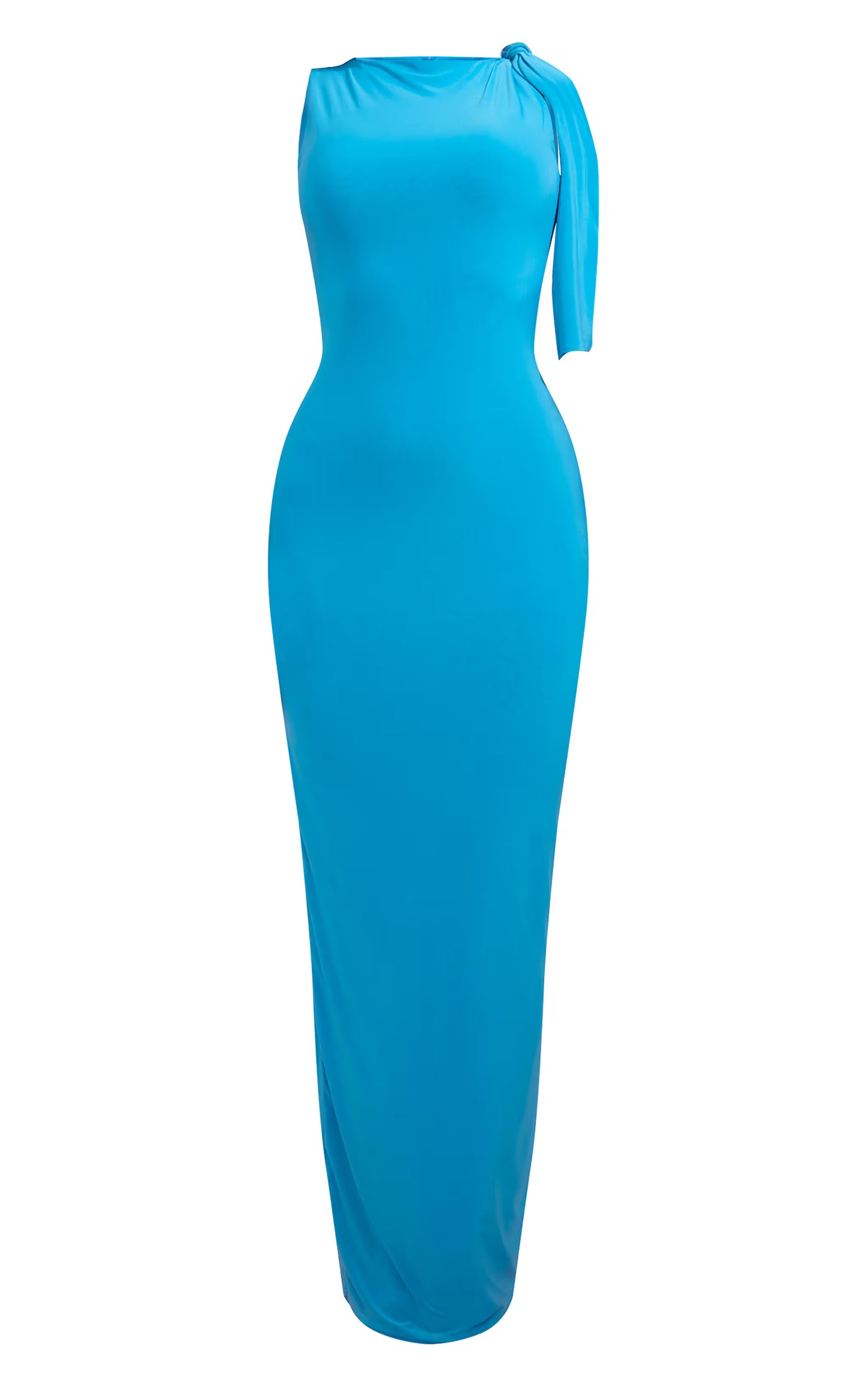 Bright Blue Slinky Knot Drape Midaxi Dress