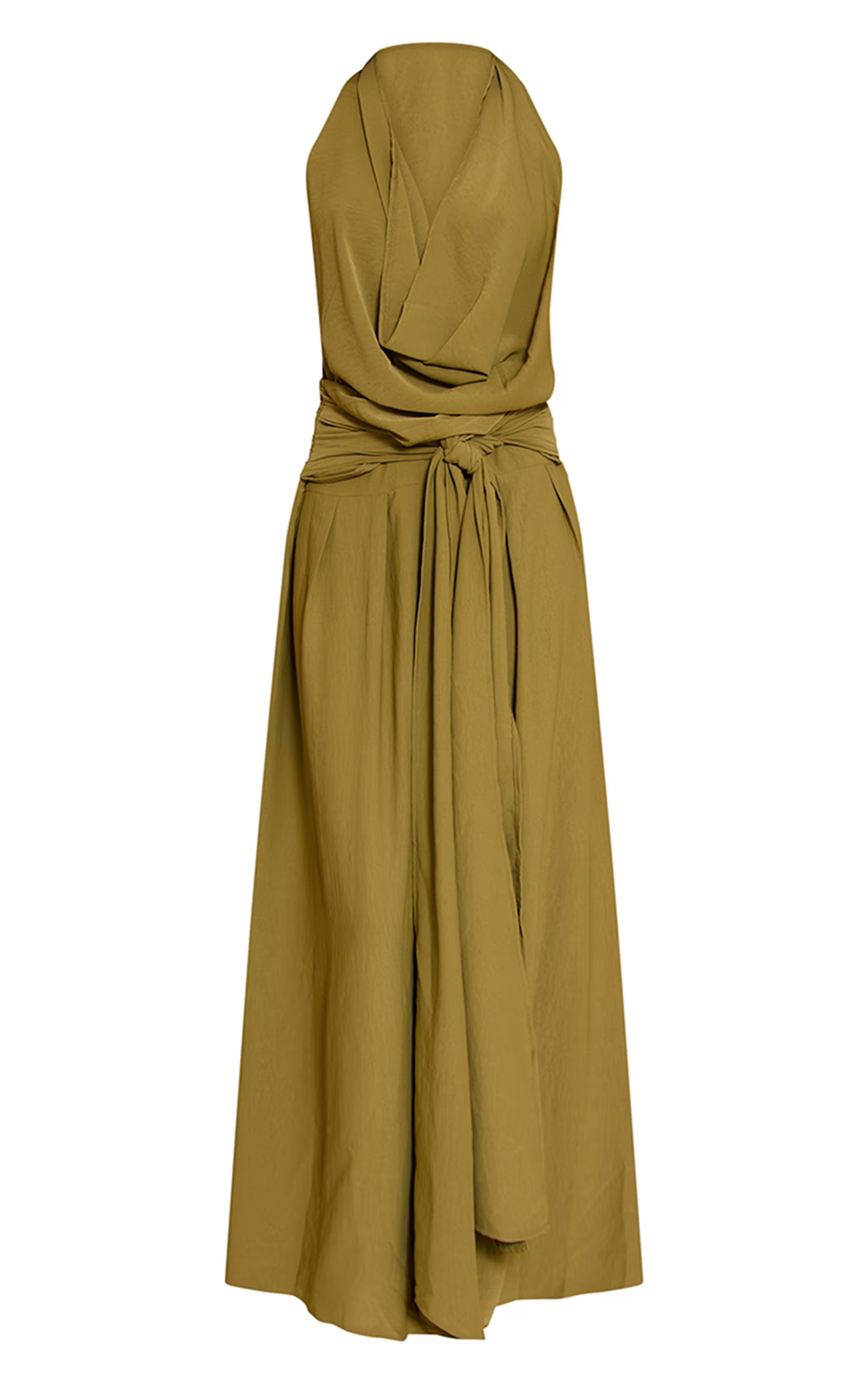 Olive Floaty Woven Cowl Neck Low Back Maxi Dress