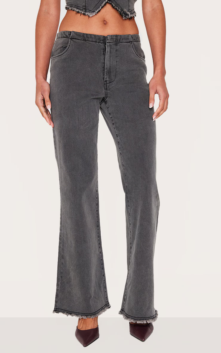 Washed Black Invisible Waistband Low Rise Straight Leg Jeans