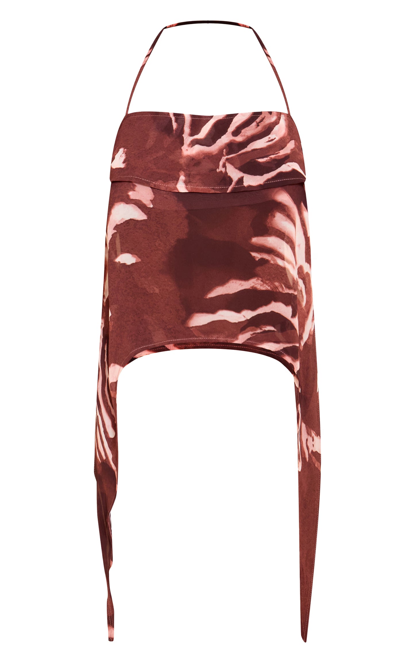 Brown Chiffon Floral Halterneck Strappy Top