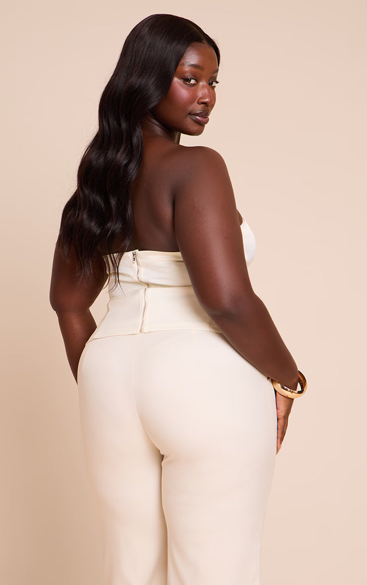 Plus Cream Woven Belted Trim Detail Bandeau Top