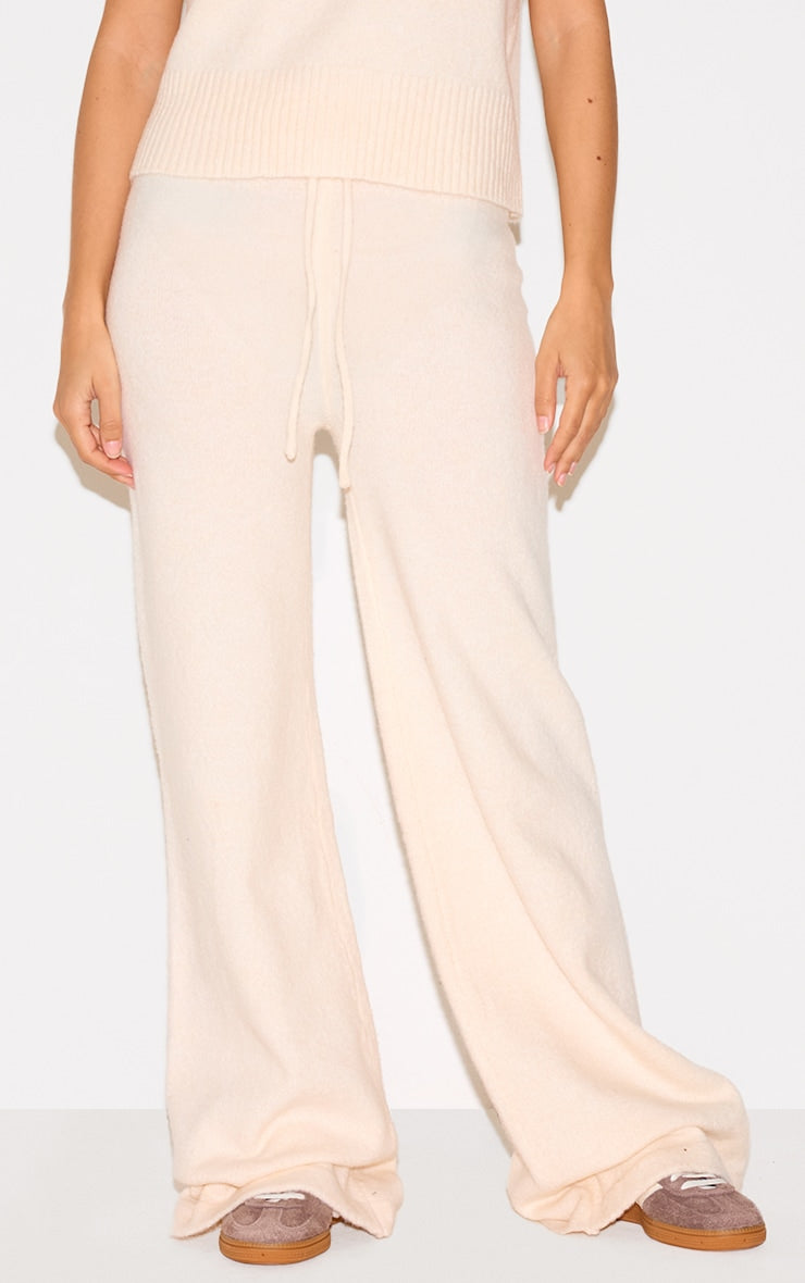 Ecru Marl Soft Knit Wide Leg Pants