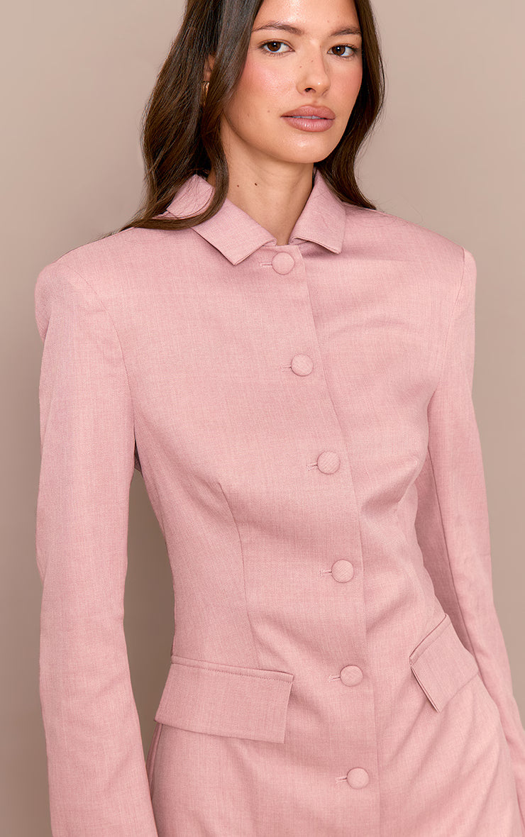 Blush Rose Tailored Button Up Pocket Detail Mini Dress