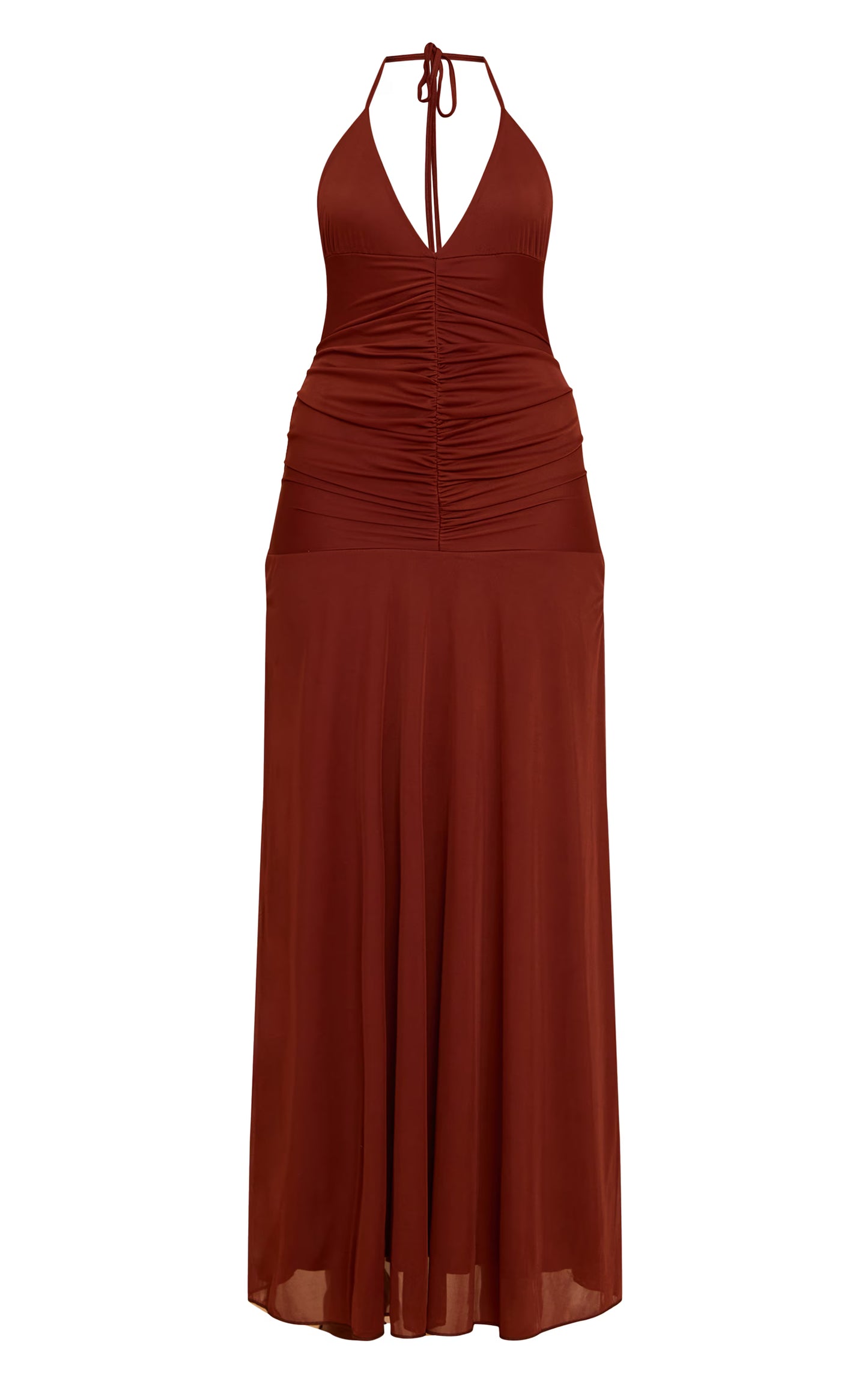 Chocolate Ruched Detail Strappy Maxi Dress