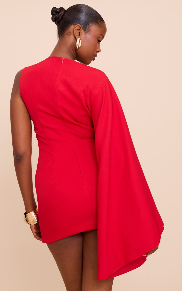 Red Asymmetric Cape Mini Dress