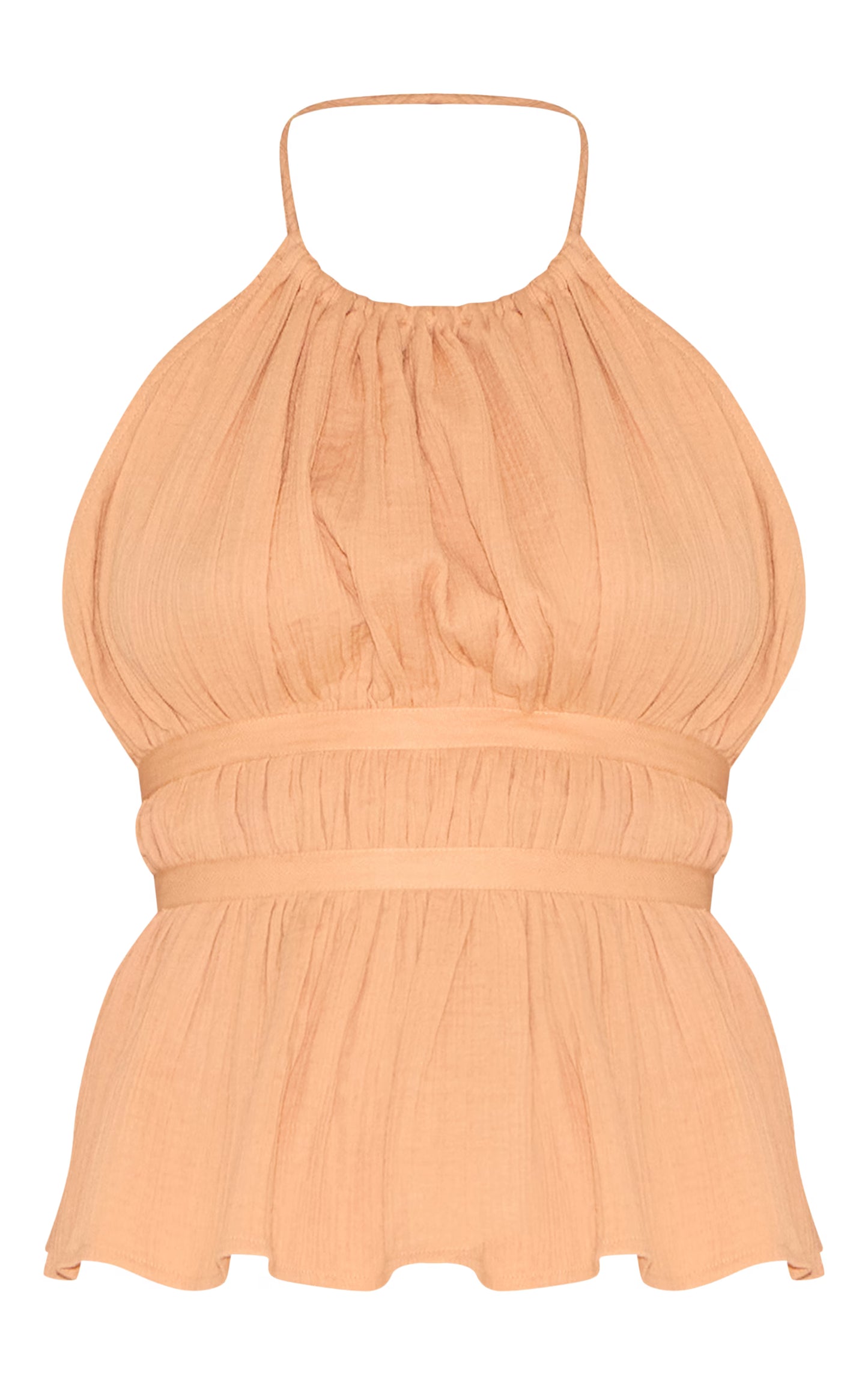 Apricot Cheesecloth Halterneck Sleeveless Backless Top
