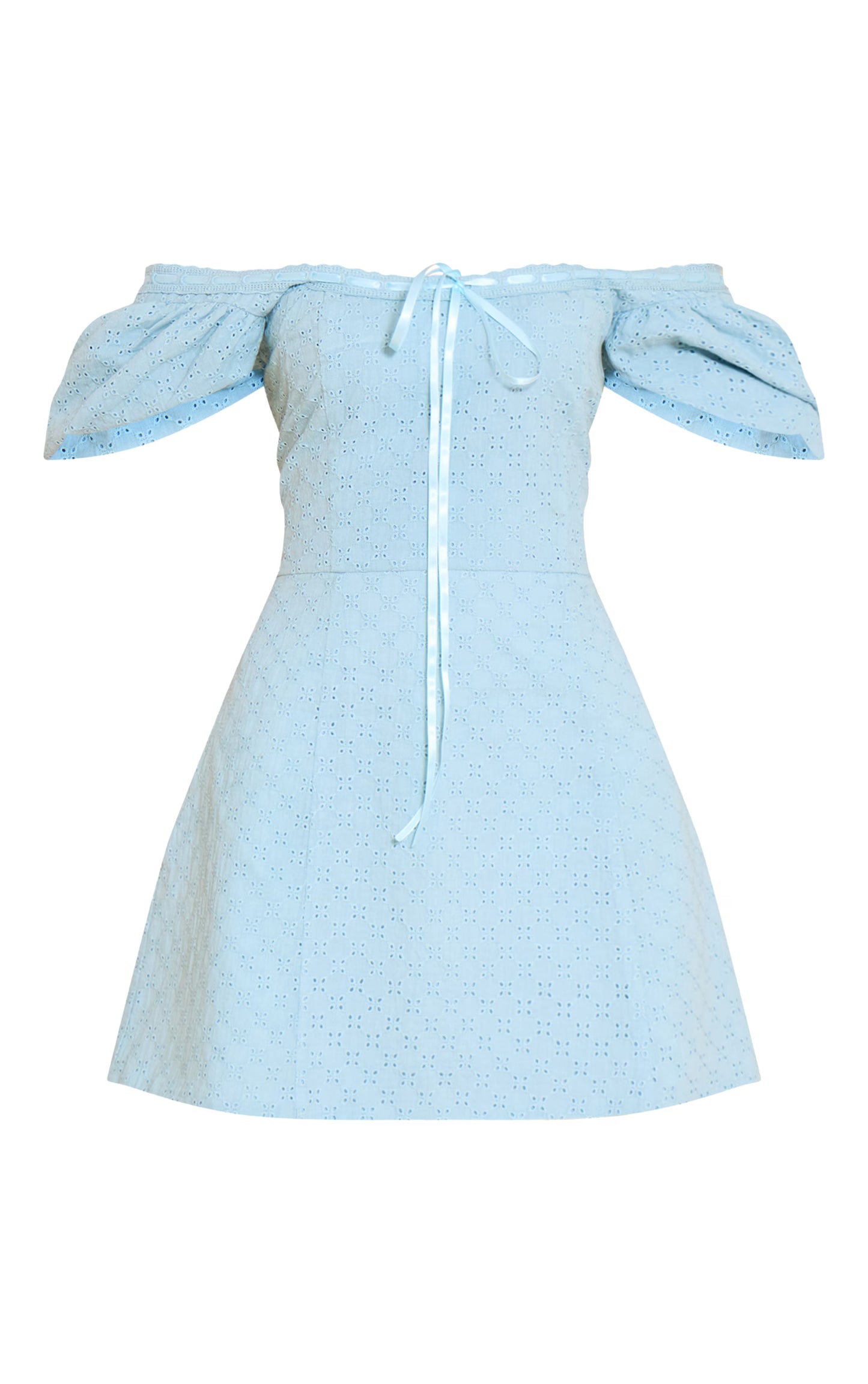 Baby Blue Broderie Puff Sleeve A-line Mini Dress