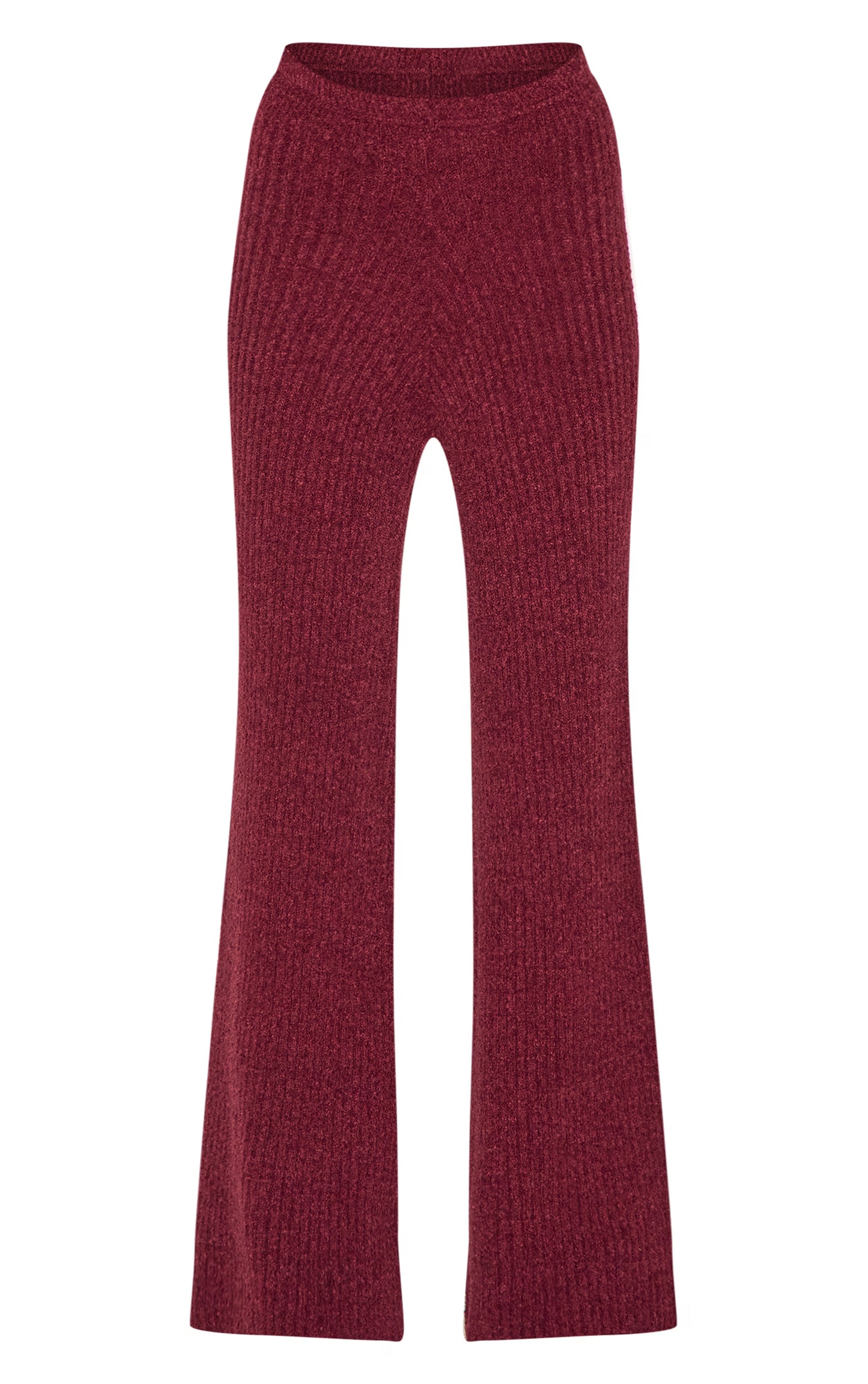 Burgundy Rib Boucle Knit Wide Leg Pants