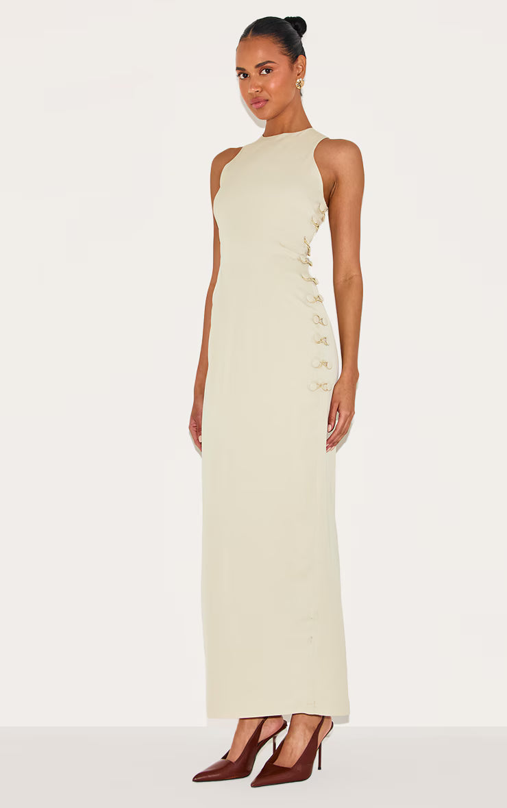 Sage Woven Racer Button Detail Midaxi Dress