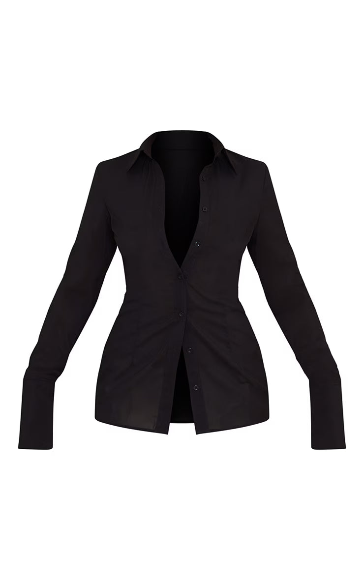 Black Chiffon Fitted Shirt