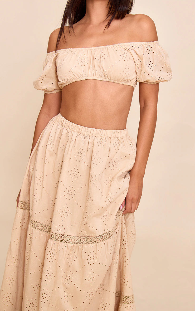 Sand Broderie Floaty Maxi Skirt