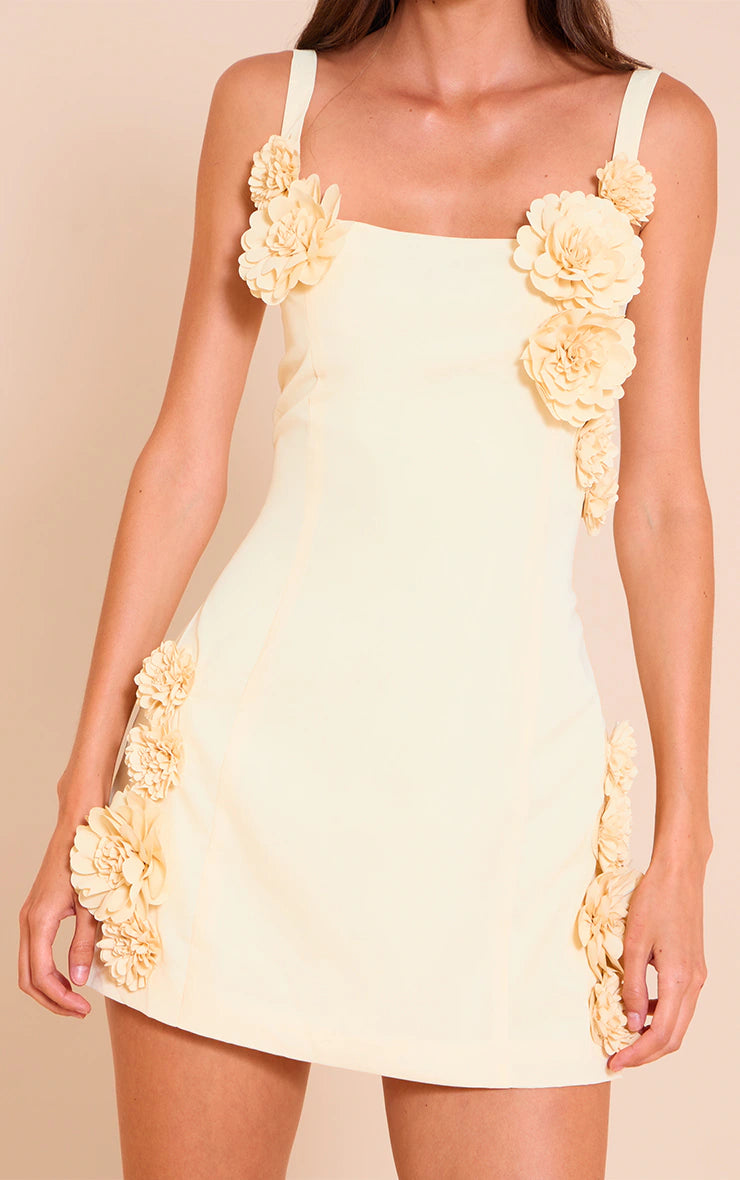 Lemon Floral Detail Shift Dress