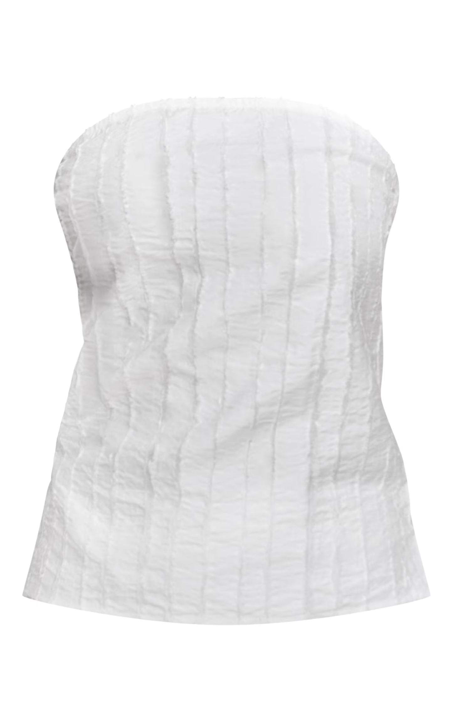 White Textured Frayed Bandeau Top