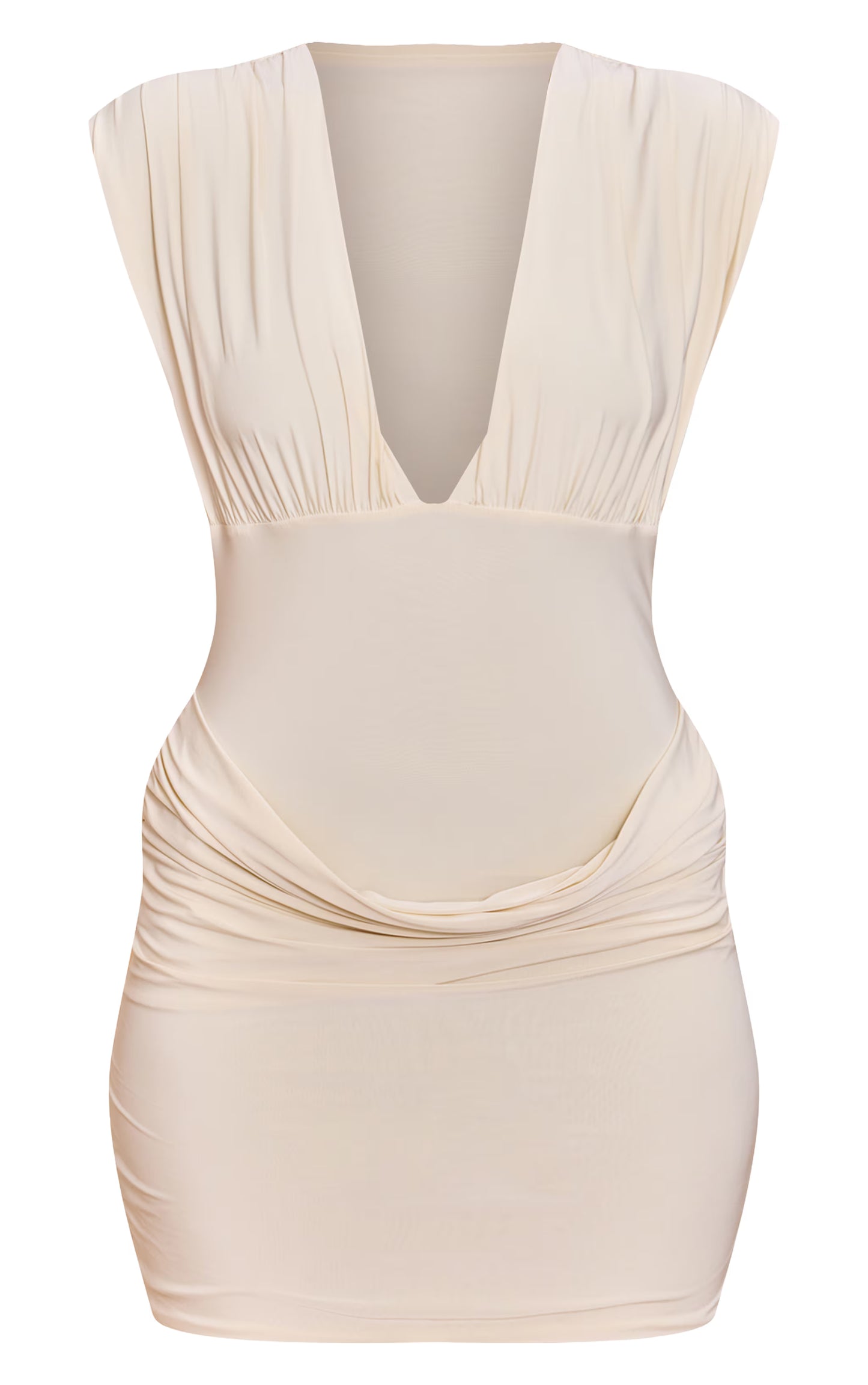 Butter Cream Soft Touch Cowl Drape Mini Dress