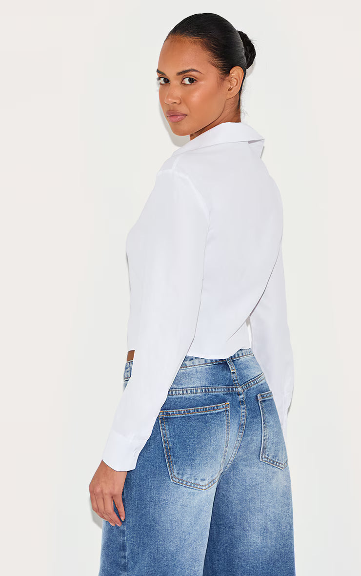 White Ruched Buckle Asymmetric Shirt