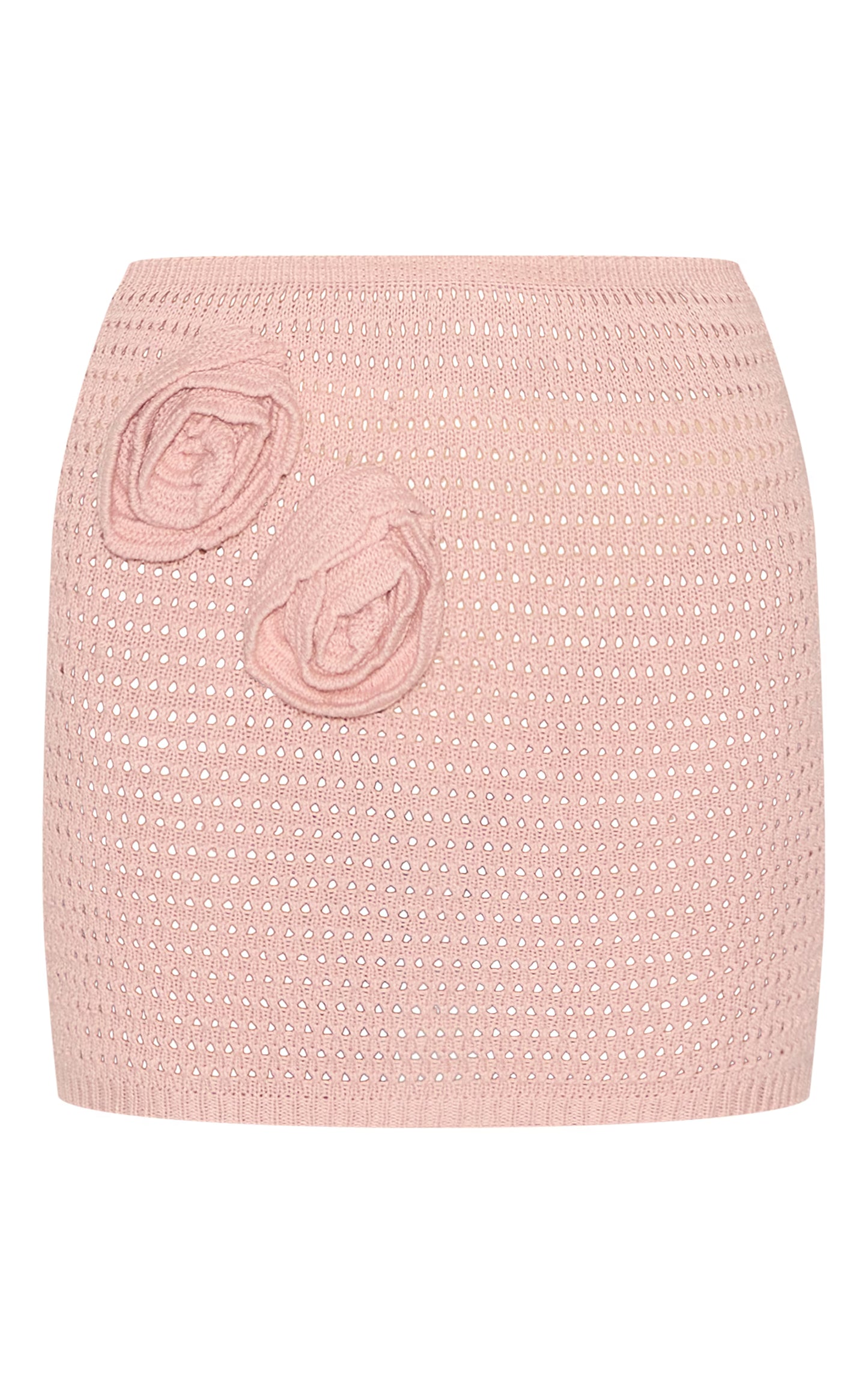 Dusty Pink Flower Applique Crochet Mini Skirt
