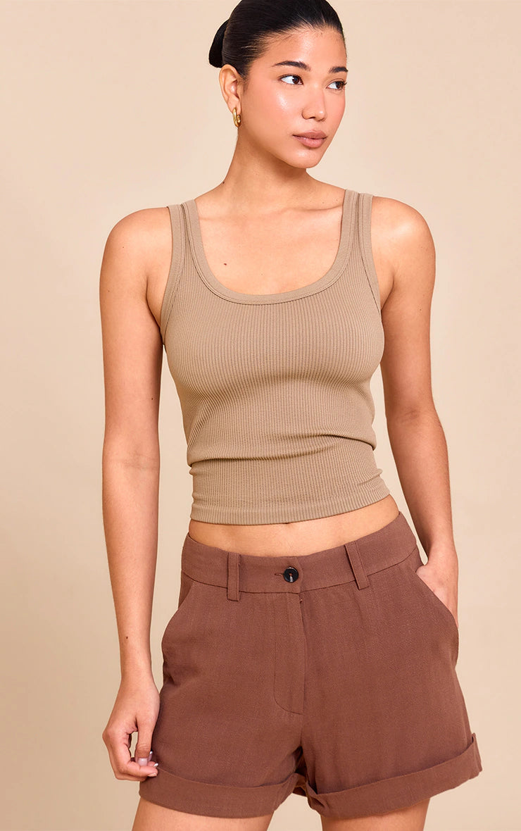 Chocolate Tailored Linen Look Shorts