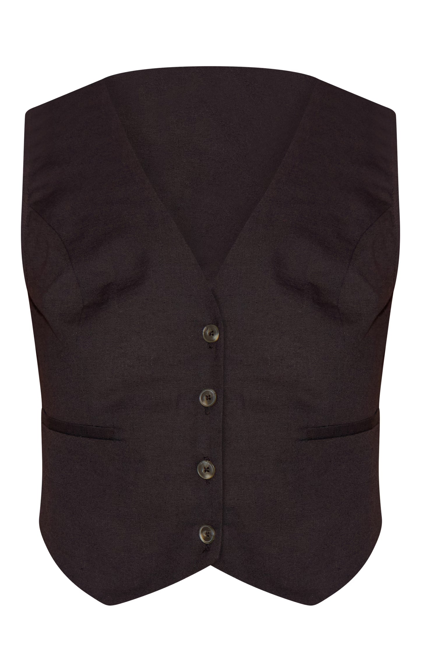 Chocolate Linen Look Boxy Detail Vest