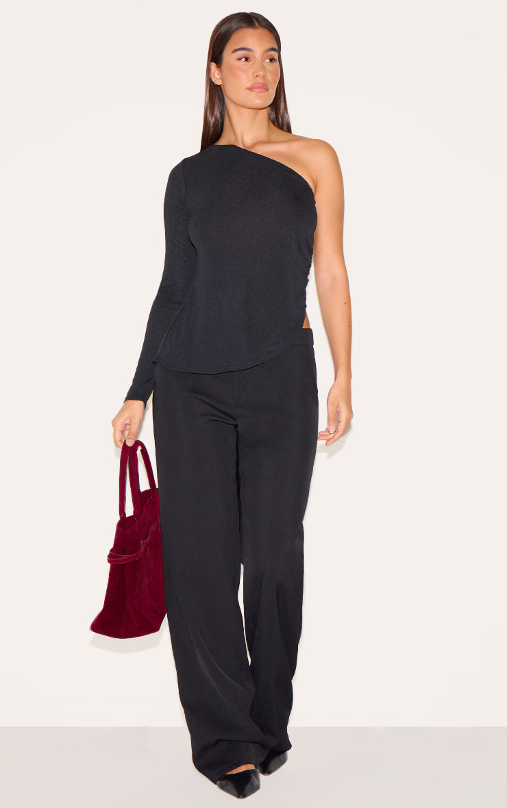 Black Burnout Mesh One Shoulder Detail Long Top