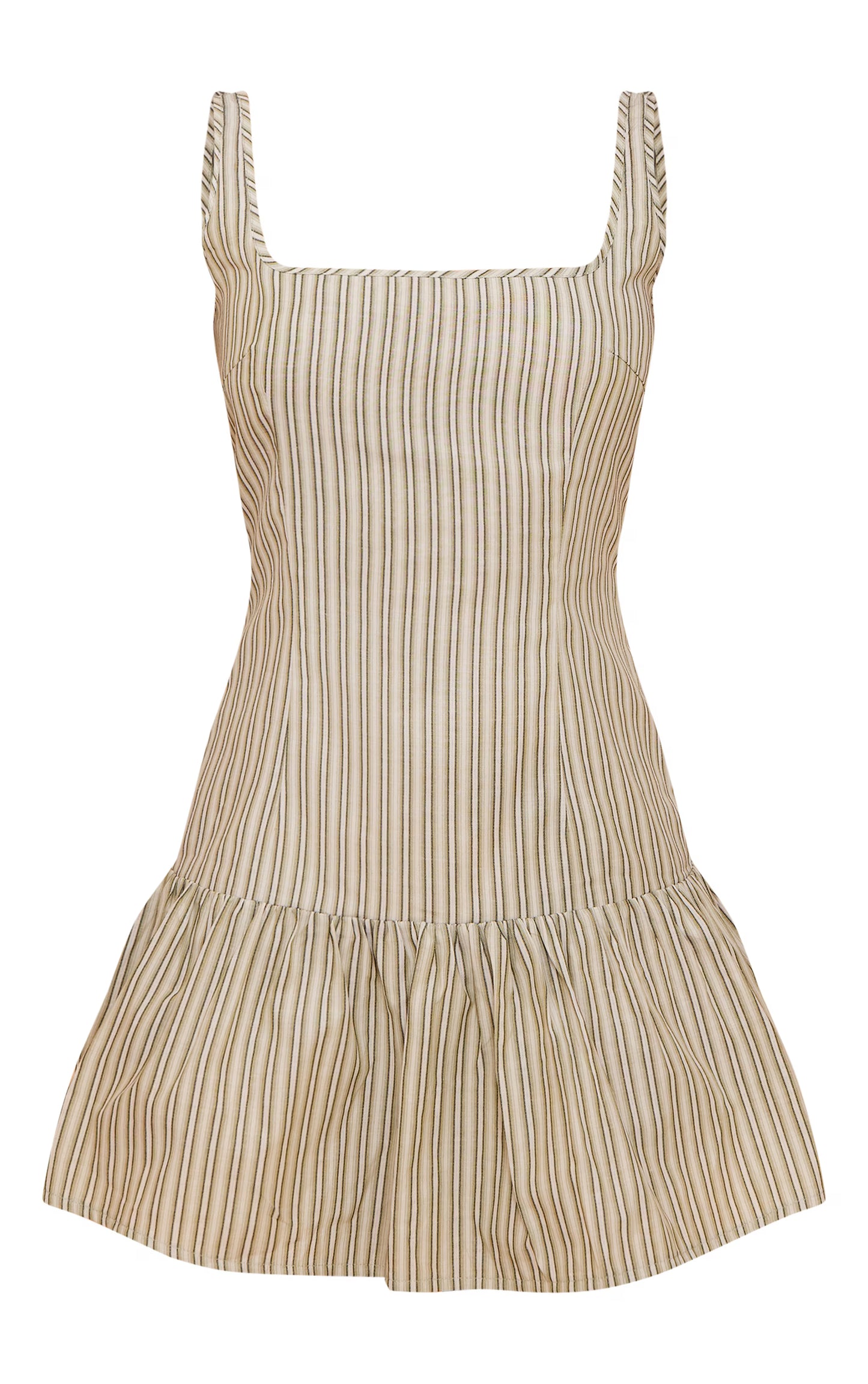 Sage Green Striped Sleeveless Straight Neck Shift Dress