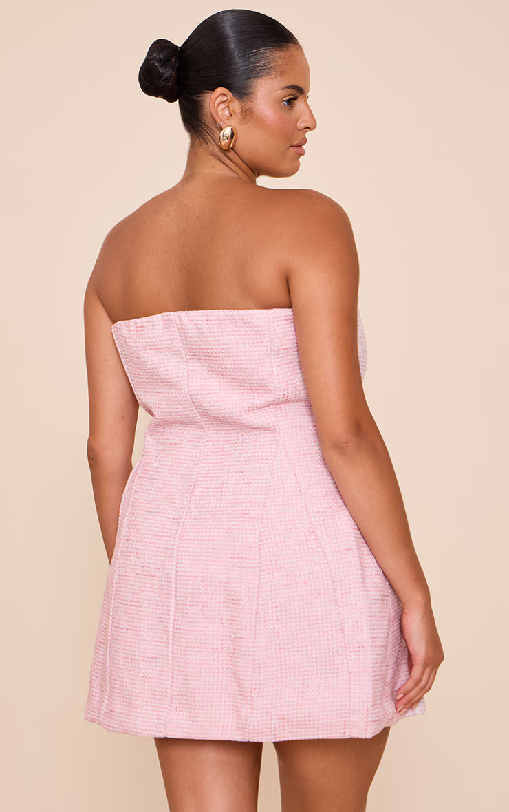 Plus Dusty Pink Boucle Camellia A-line Dress