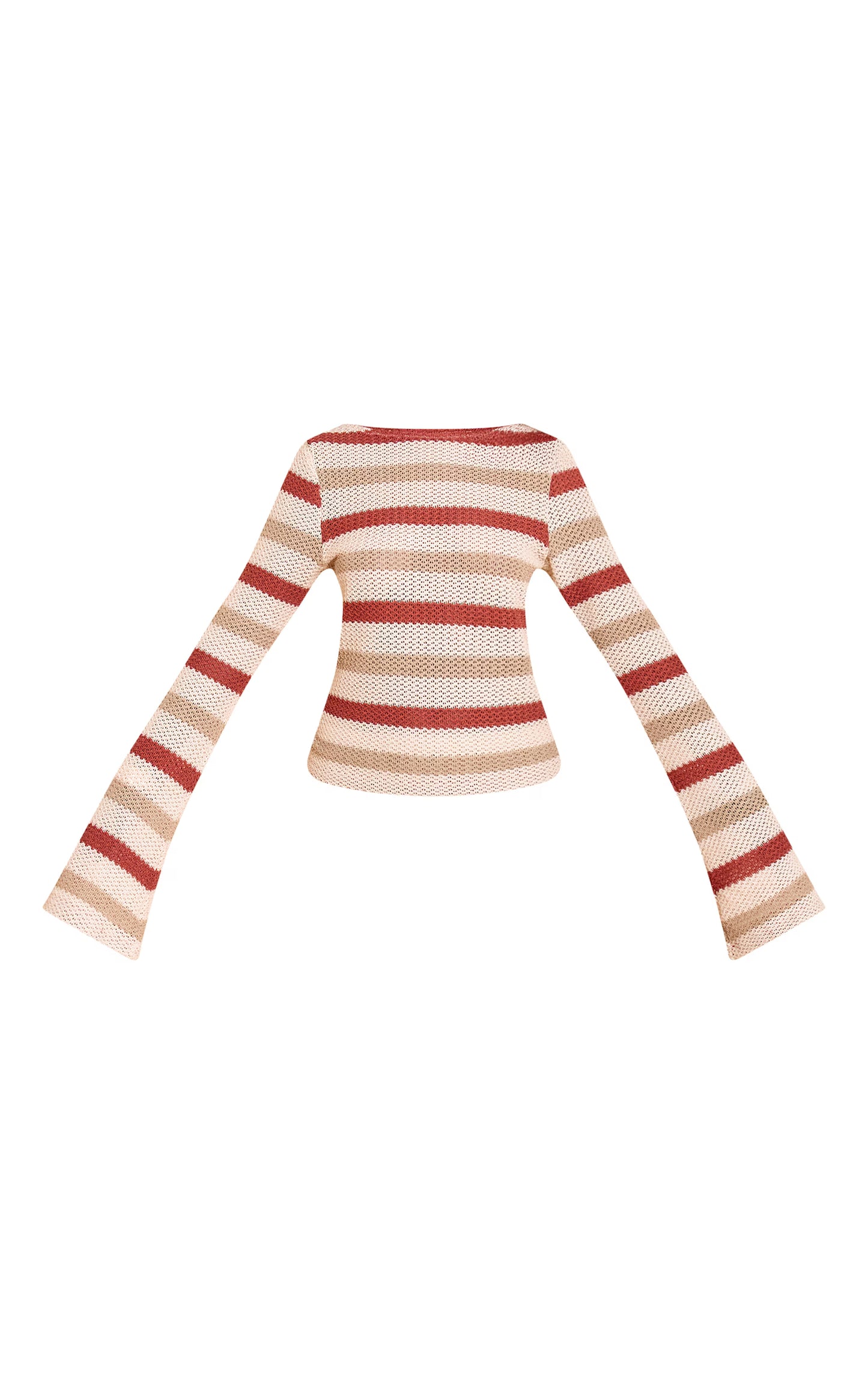 Multi Textured Striped Boat Neck Flute Sleeve Top