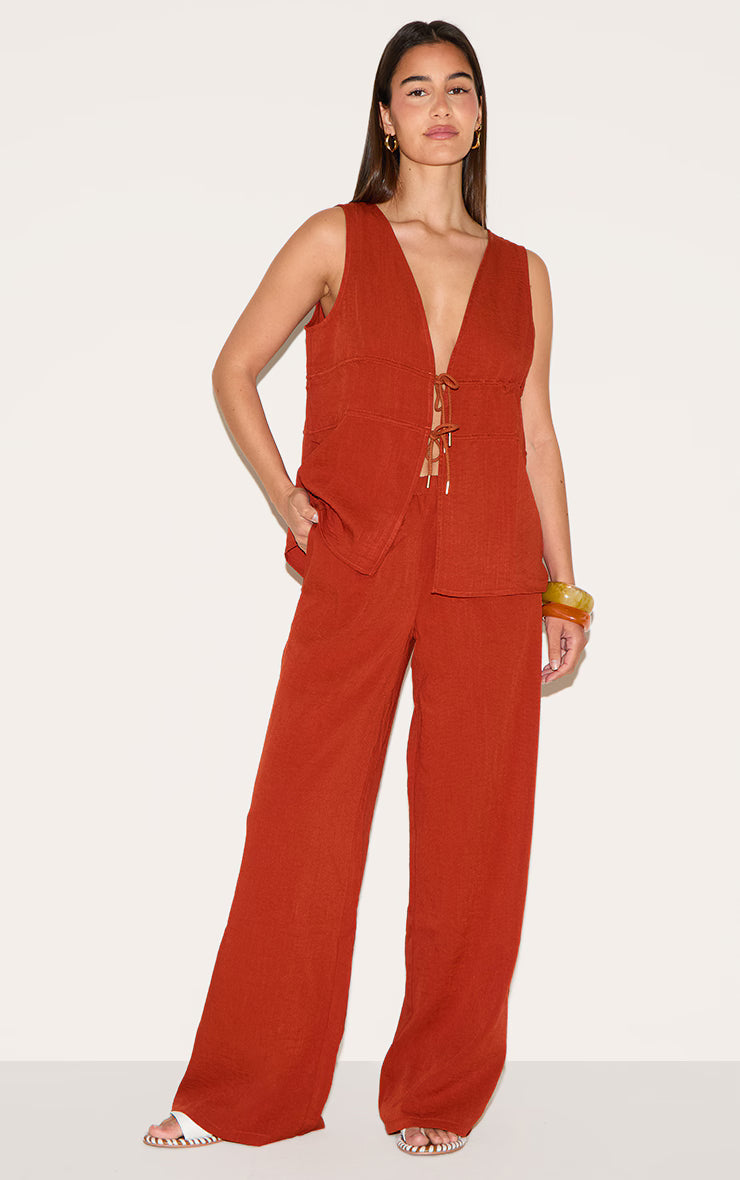 Rust Ruched Side Plunge Top