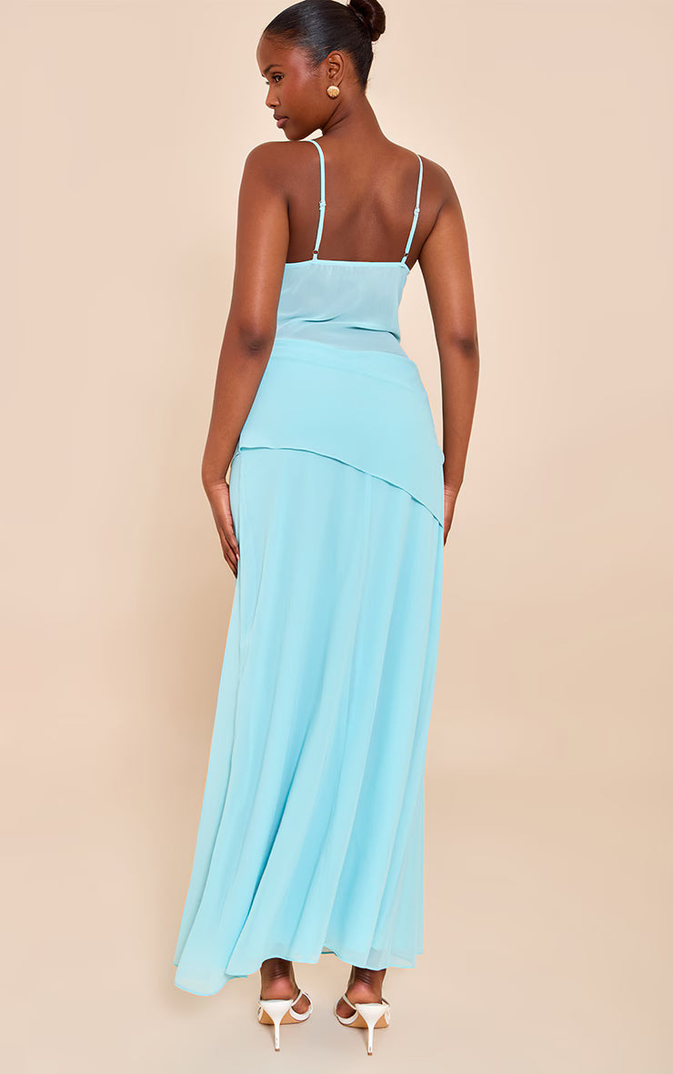 Pale Blue Chiffon Twist Mesh Maxi Dress