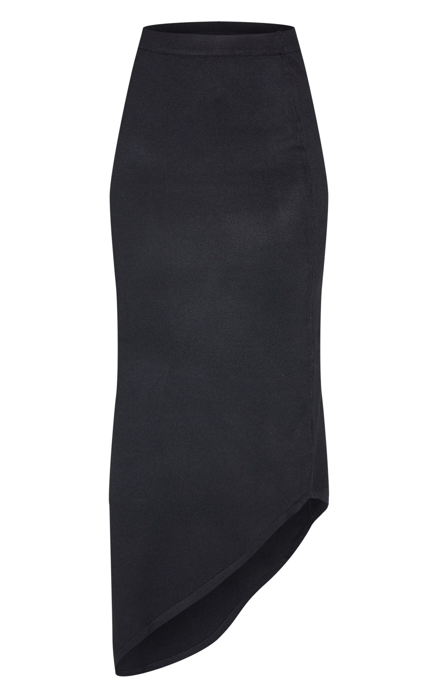 Black Fine Knit Asymmetric Hem Maxi Skirt