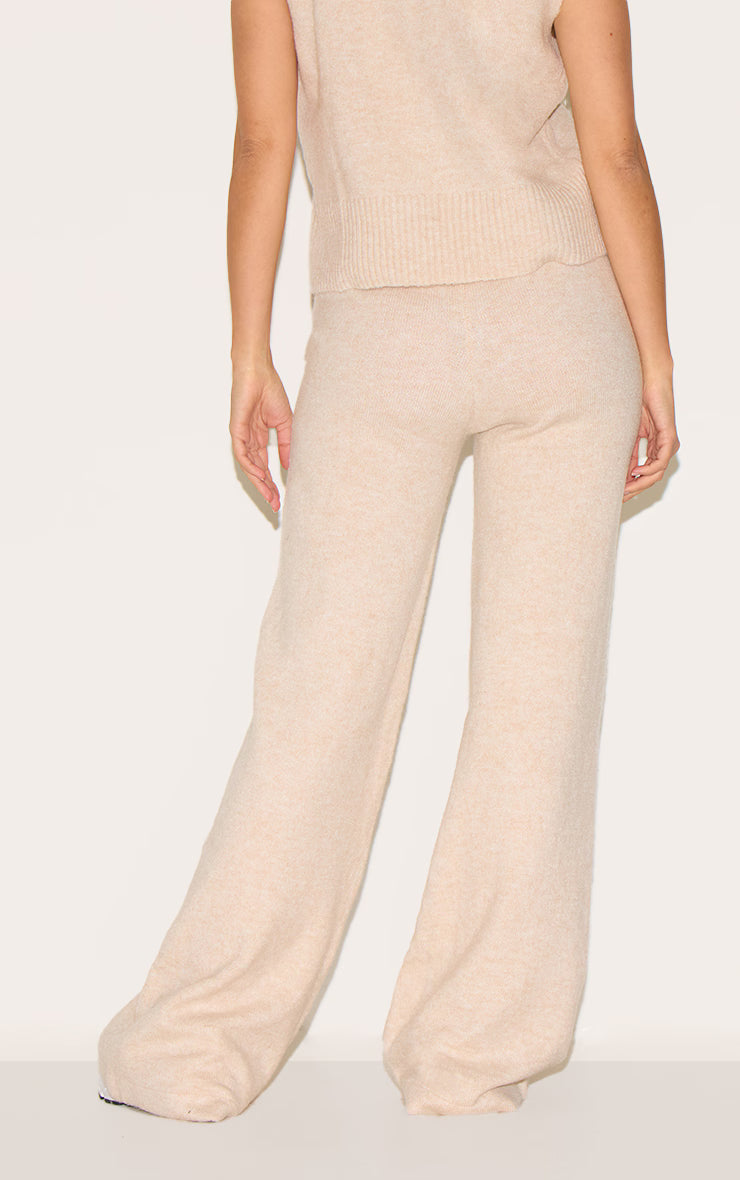 Oatmeal Marl Soft Knit Wide Leg Pants