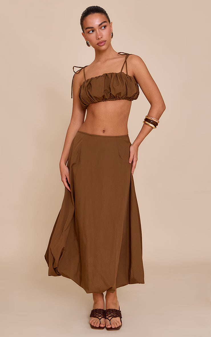 Chestnut Cotton Poplin Tie Strap Bralette