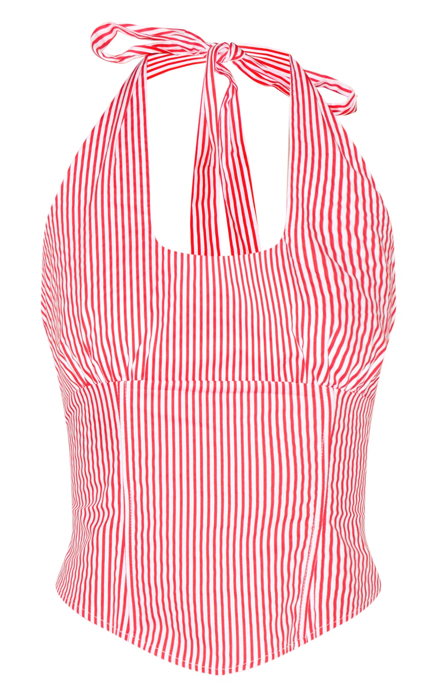 Red Striped Halterneck Dip Hem Top