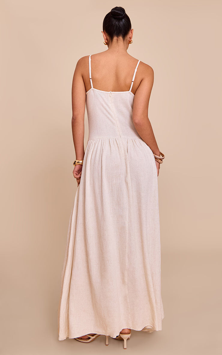 Natural Textured Woven Pleat Detail Maxi Dress