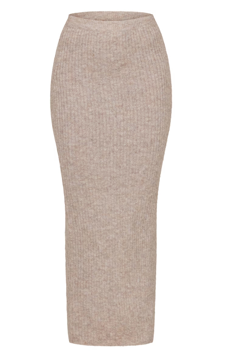 Mocha Luxe Knit Low Rise Midaxi Skirt