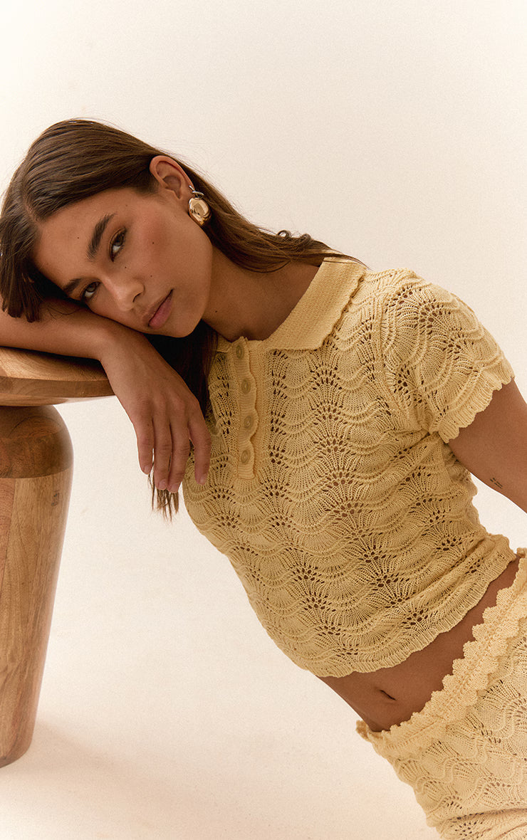Lemon Waistband Detail Crochet Mini Shorts