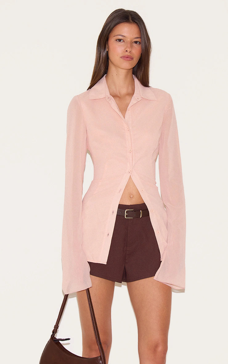 Dusty Pink Fitted Chiffon Shirt
