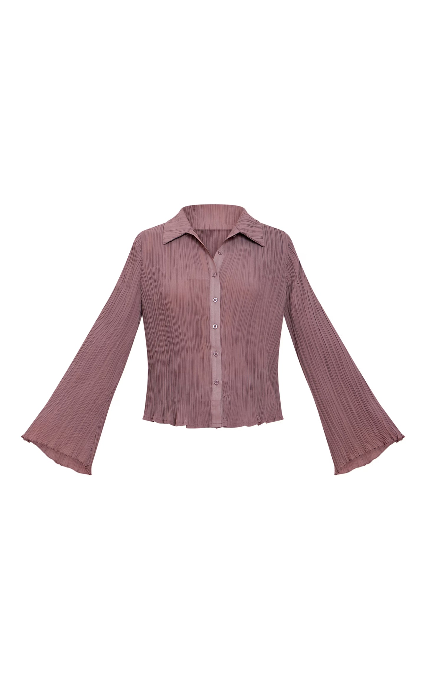 Mushroom Chiffon Plisse Sheer Shirt